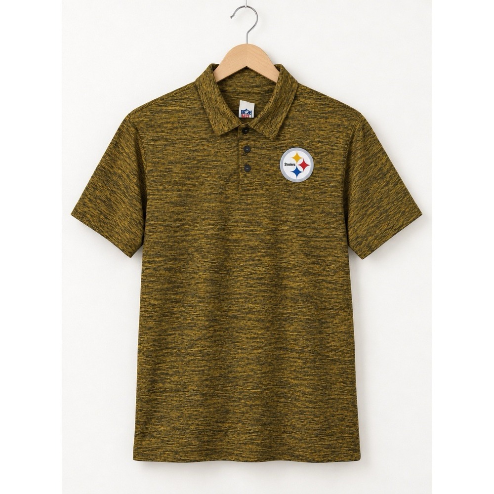Pittsburgh Steelers Polo Shirt Mens Large Gold Black Heather NFL Team Apparel